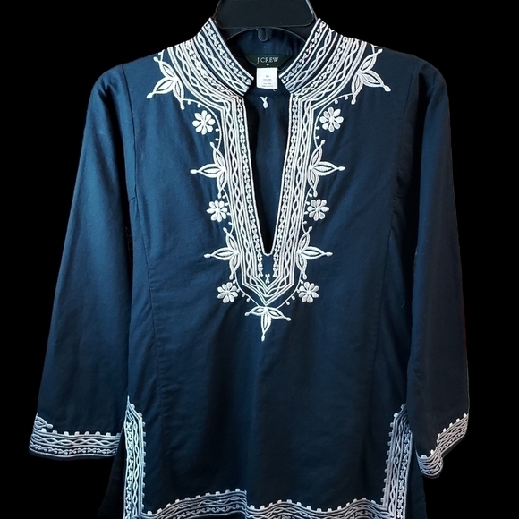 J.Crew tunic top embroidered XS Navy - Picture 4 of 10